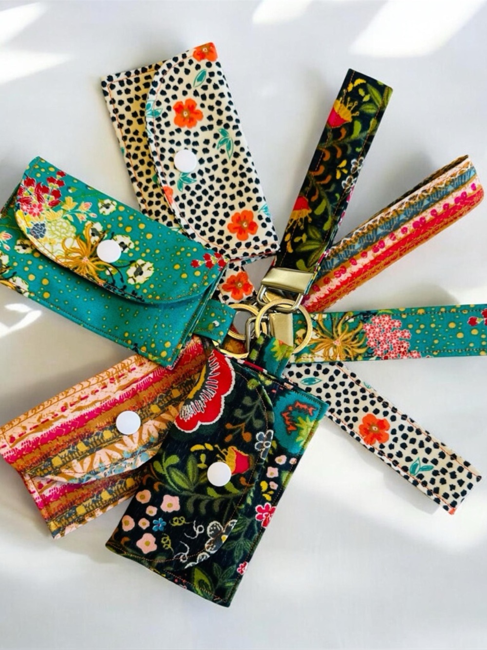 Colorful Floral & Patterned Key Fob and Cardholder Set